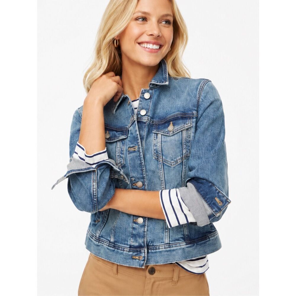 J. Crew Blue Jean Jacket with Sporty Ribbed Cuffs